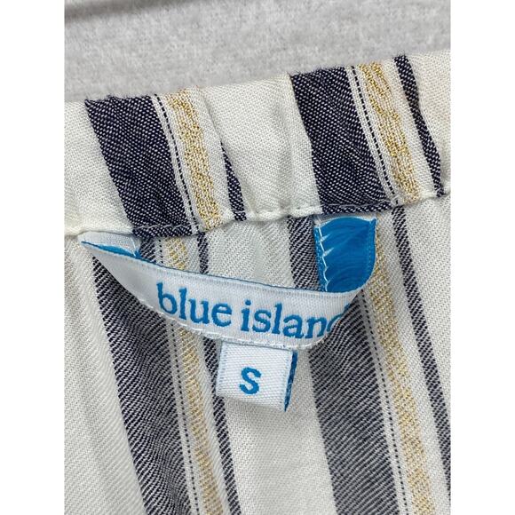 BLUE ISLAND Jumpsuit Small Striped Cinched Waist Strapless Rayon White Navy - Picture 7 of 14